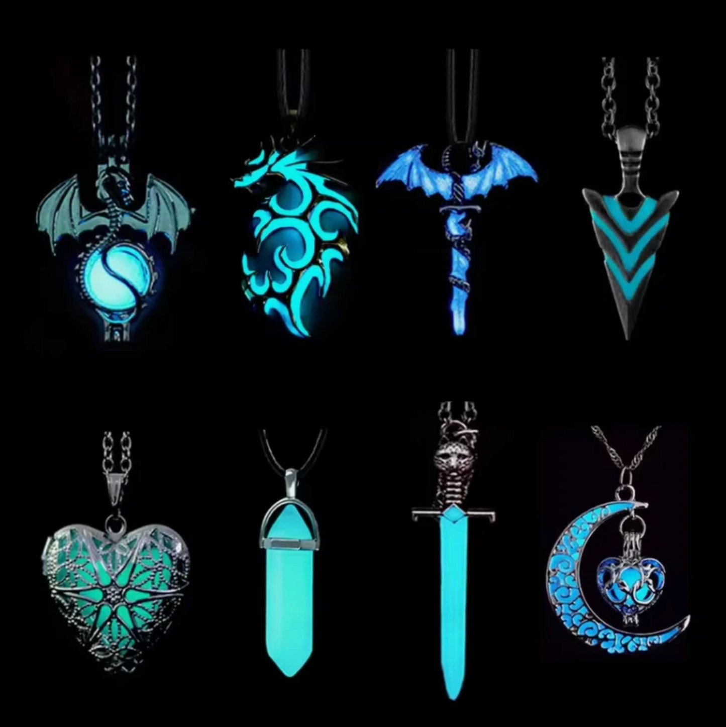 Glow In The Dark Luminescent Dragon Sword Necklaces