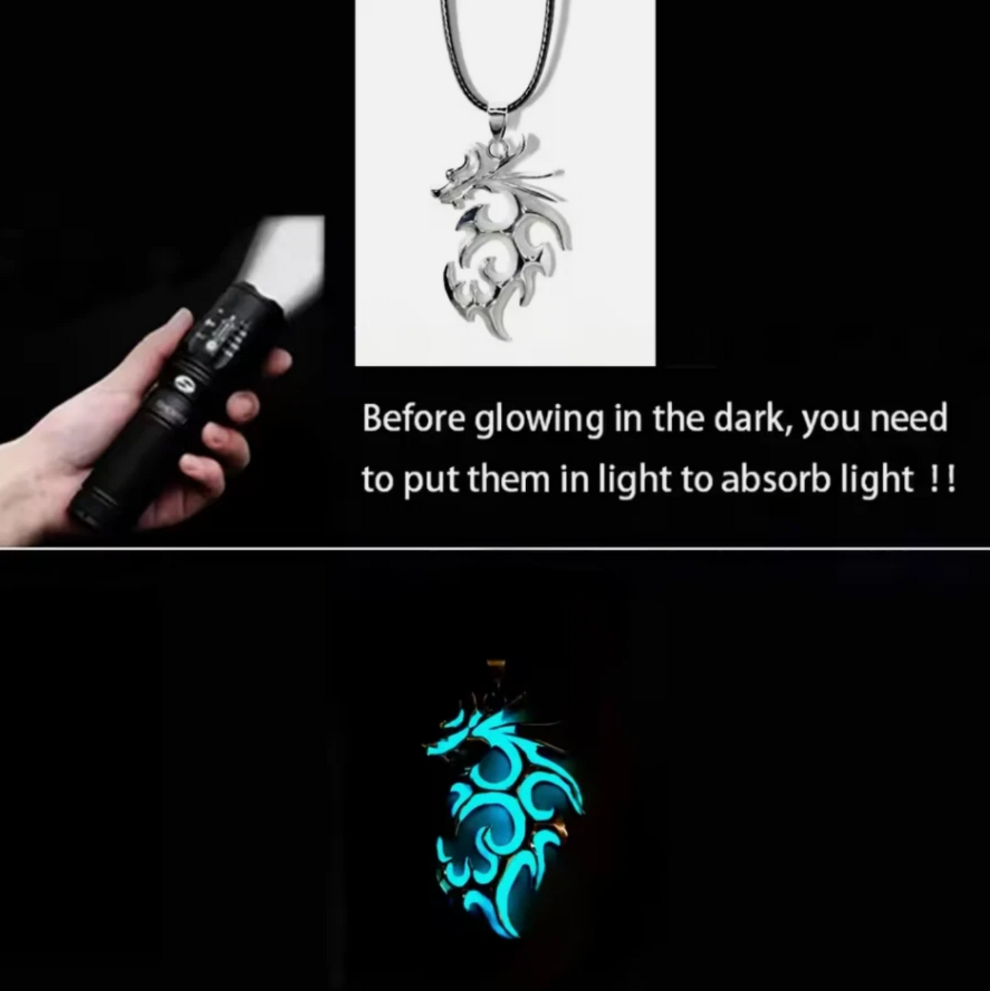 Glow In The Dark Luminescent Dragon Sword Necklaces