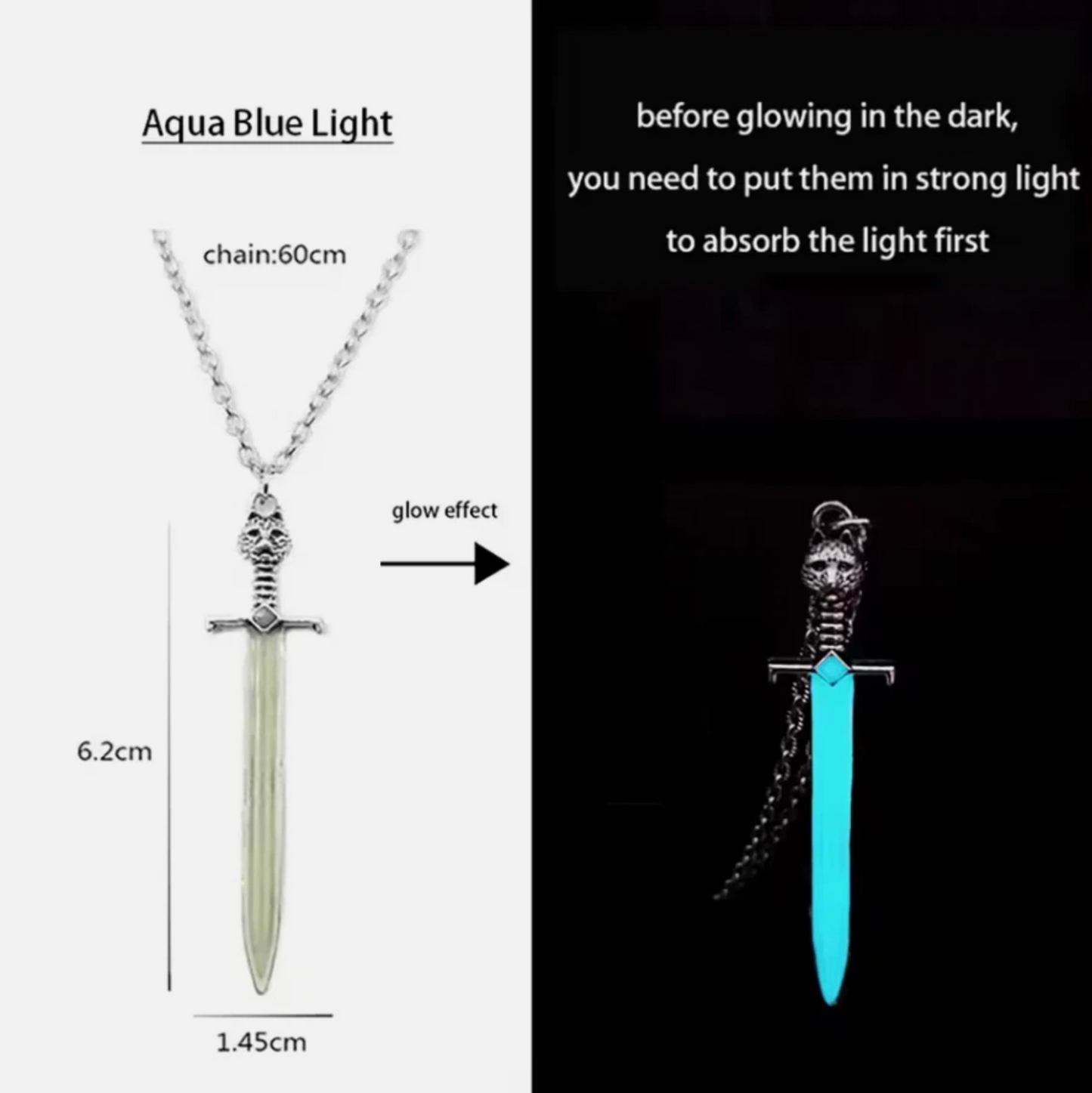 Glow In The Dark Luminescent Dragon Sword Necklaces