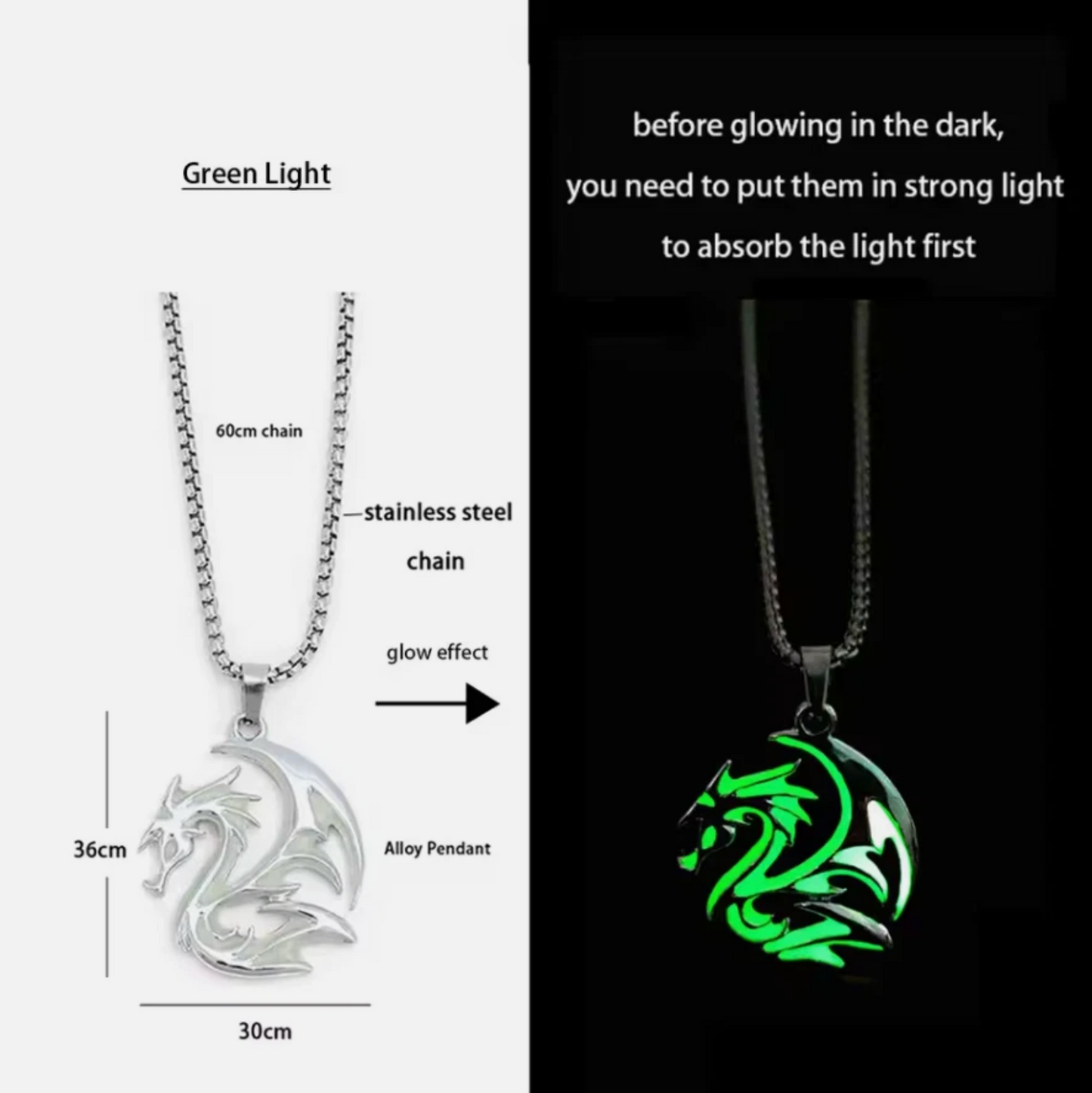 Glow In The Dark Luminescent Dragon Sword Necklaces