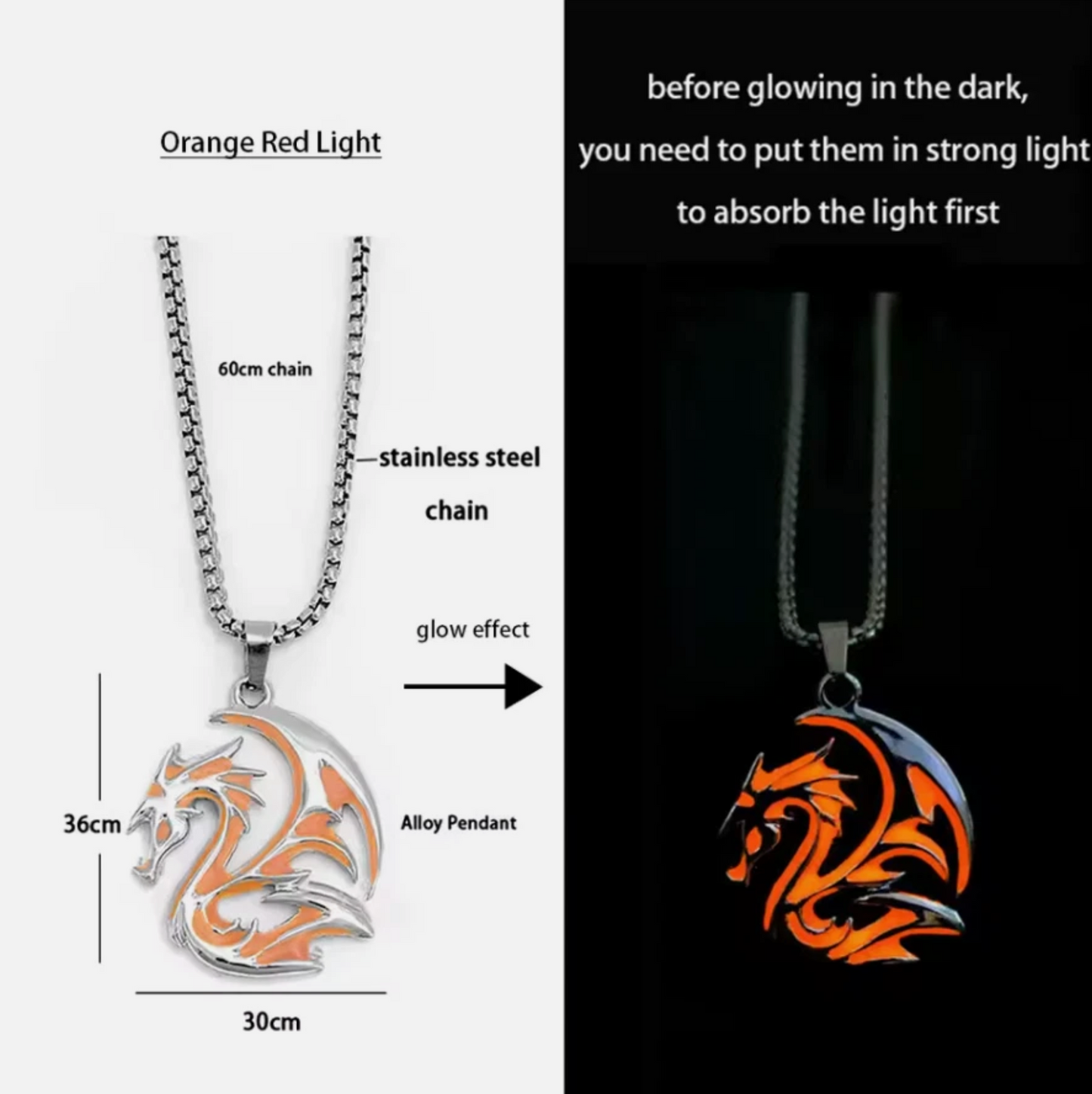 Glow In The Dark Luminescent Dragon Sword Necklaces