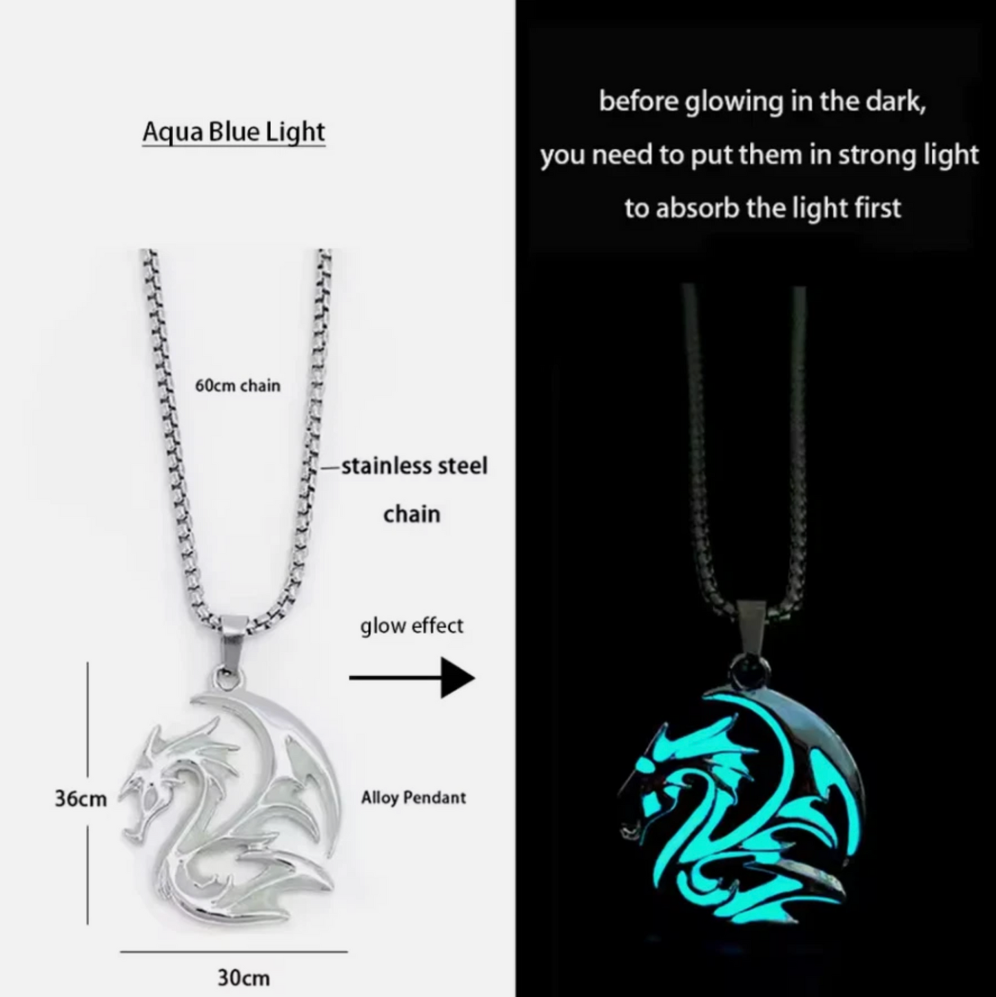 Glow In The Dark Luminescent Dragon Sword Necklaces