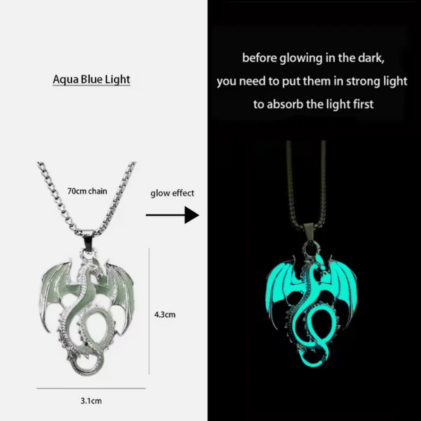Glow In The Dark Luminescent Dragon Sword Necklaces